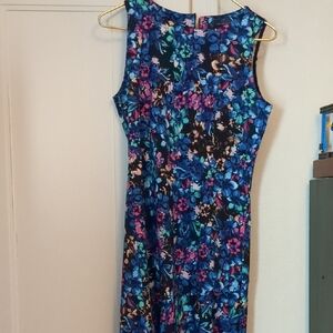 Floral Sleeveless Dress - Blue and Pink
